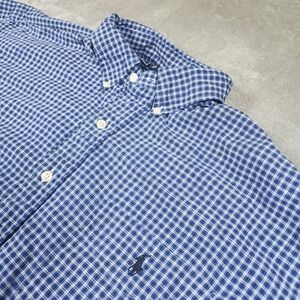 Polo Ralph Lauren Shirt Mens Large Blue Plaid Blake Linen Cotton Button Down